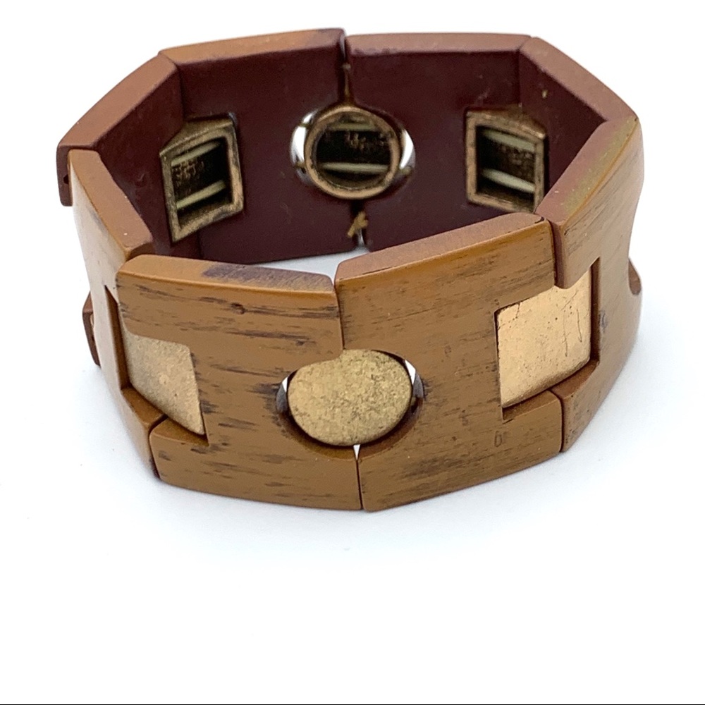 Vintage Modernist Wood Boho Stretch Bracelet